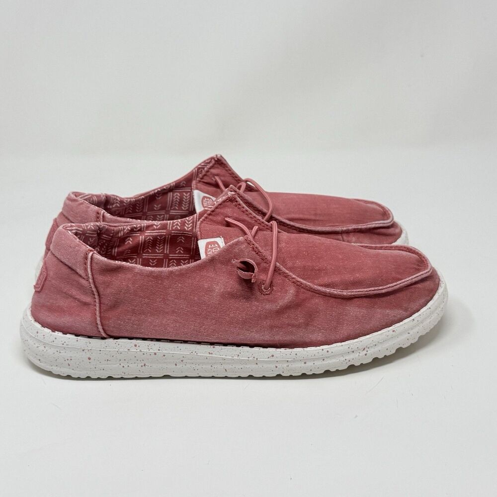 Hey Dude Wendy Stretch Shoes Womens 10 Washed Red Canvas Slip On Comfort Casual